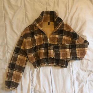 Zaful elastic crop fleece jacket